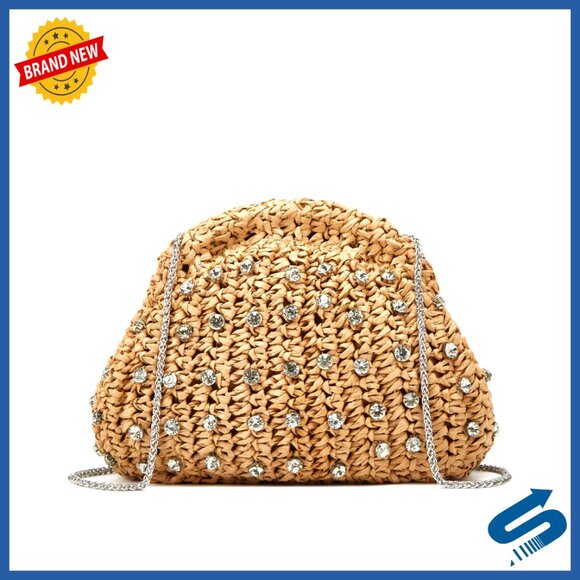 Straw Woven Clutch Purse with Detachable Chain Strap Summer Beach Bag
